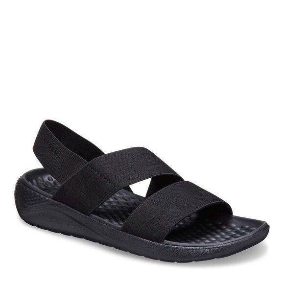 Crocs Women's Black Literide Stretch Ankle Strap Strappy Sandal Size 9 - Picture 1 of 7